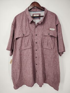 Magellan Outdoors Fish Gear Men's Short Sleeve Button Down Shirt - Maroon Sz 4XL